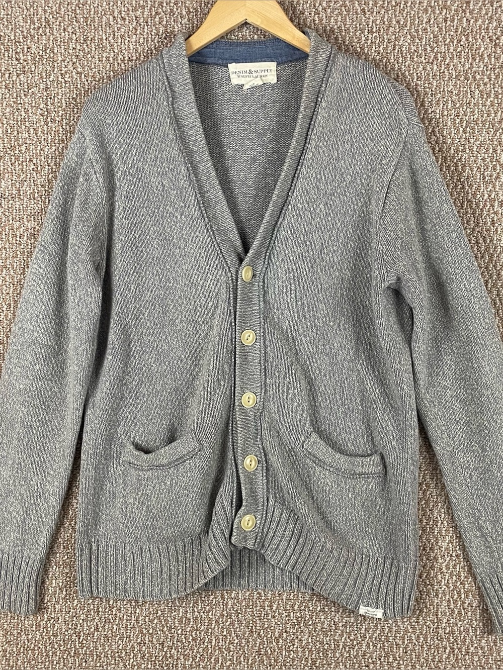 Denim & Supply Ralph Lauren Cardigan Sweater Mens M Grey Knit Grandpa T344